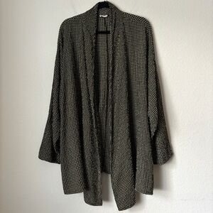 Match Point Boho Lagenlook Textured Print Longline Open Front Cardigan Topper